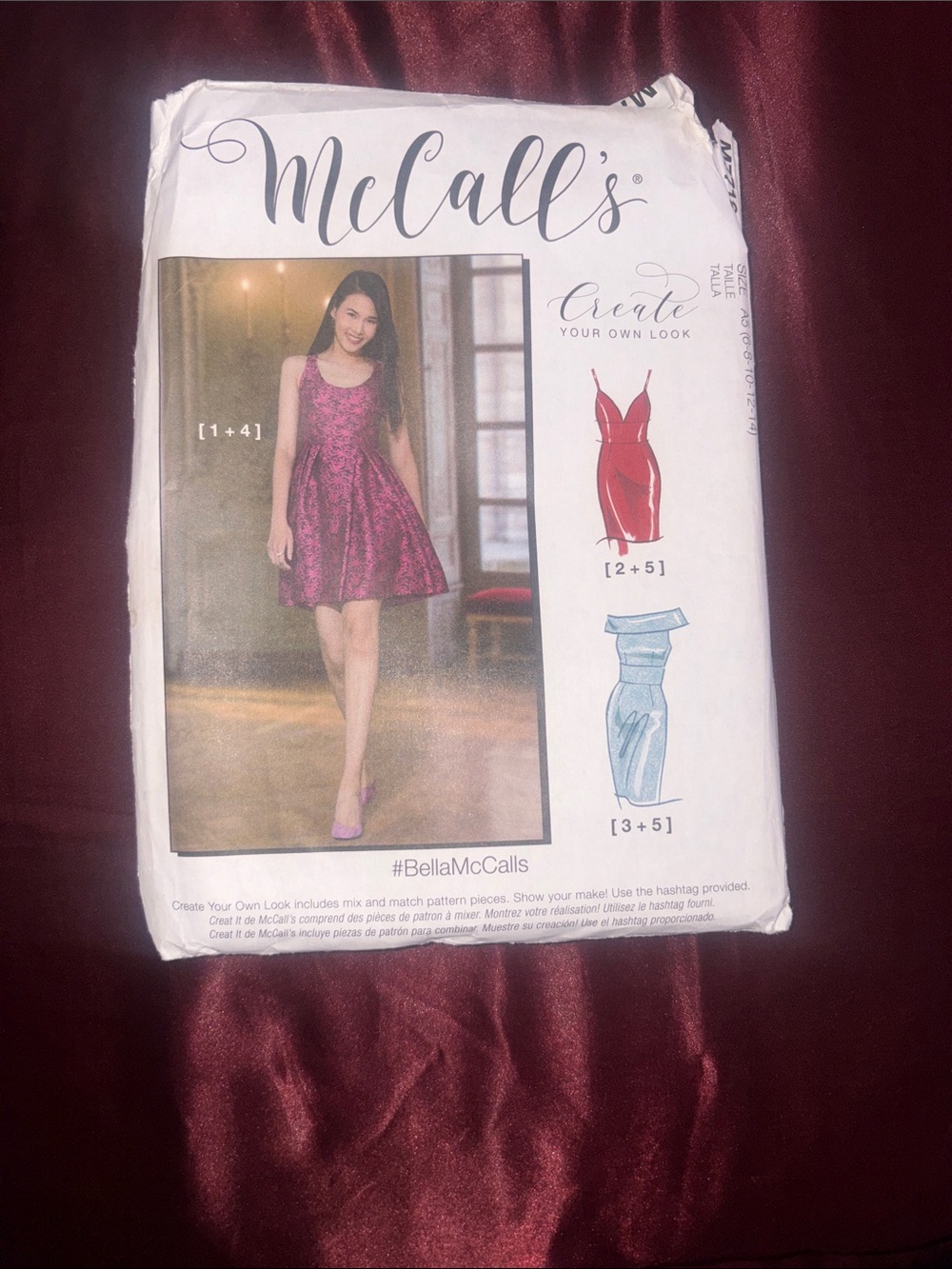 McCall's Dress Sewing Pattern - Fuchsia Pink, Red, and blue Dress